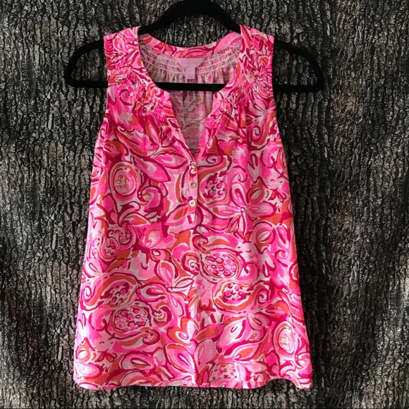 Lilly Pulitzer Tops - Lilly Pulitzer Pink Button Tank Top Size Small